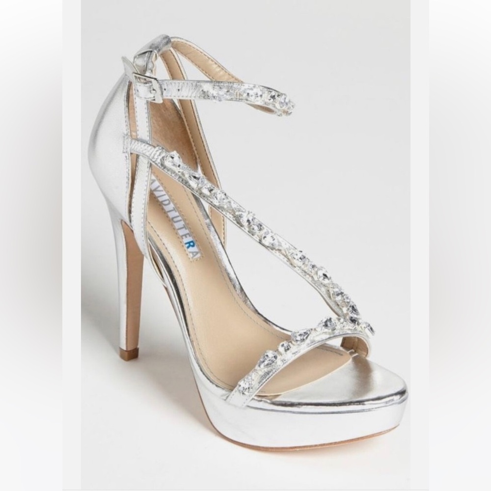 David Tutera Cascade Women's strappy embellished stiletto heel silver NIB